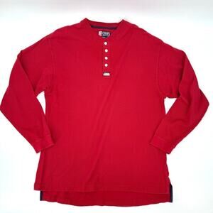 Chaps by Ralph Lauren VTG 90s Red Ribbed Henley Shirt High-Low Hem Mens Size XL